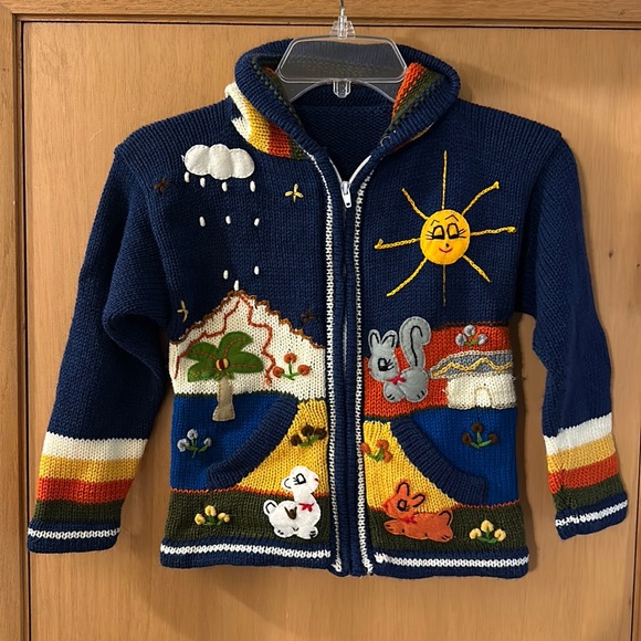 Youth Kids Colorful Embroidered Full Zip Hooded Sweater Sun Cloud Animal Small - Picture 1 of 8
